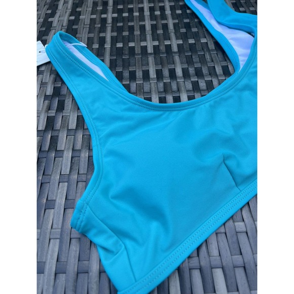NWT Halara Solid U Neck Sporty Lake Blue Bikini Top Size Large - Picture 6 of 7